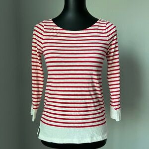 J. Crew 3/4 sleeve cotton tee in White and Red stripes, size XS